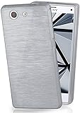 moex Stylische Brushed Aluminium-Optik & starker Grip | Ultra dünne Silikonhülle passend für Sony Xperia Z3 Compact in Silber