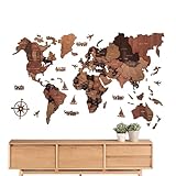 Weltwandkarten, Weltkarte Wandkunst, natürliche 3 D -Holz -Weltkarte Büro Wohnzimmer Home School Hintergrund Wanddekoration, Home Wall Art Decoration Map, World Map Wall Art Maps 3 D Holz Wandkunstk
