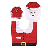 3pcs Rote Weihnachtsmann-Form-Badezimmer-Kontur-Teppich-Set, Weihnachtsmann-Muster, Weiche Flusen, Waschbare Toilettendeckel-Abdeckung Weihnachtsdekorationen