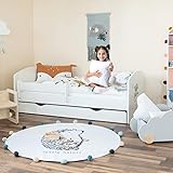 Alcube Kinderbett Jugendbett 70x140 cm mit Teddybär-Motiv mit Rausfallschutz Matratze, Lattenrost und Schublade Kinderbetten als Set Bett für Jungen und Mädchen 140x70 cm