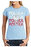 OM3® - Polska - Damen T-Shirt - Poland Polen Fussball World Cup Soccer Fanshirt Sport Trikot, XL, hellblau