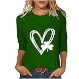 St. Patrick's Day T Shirt Damen Vierblättriges Kleeblatt Muster 3/4 Arm T Shirt Irischen Festliche Tee Shirt Weicht Bequem Langarmshirt Locker Sommer T Shirt Lá Fhéile Pádraig Sona D