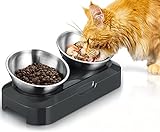 PewinGo Katzennapf-15°Kipphals-Schutzschale Edelstahl Lebensmittelqualität, Maschinenwaschbar,rutschfeste Silikonbasis,für Haustiere Katzen und Welpen