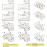 12 Stk COB LED Streifen Verbinder 2-Polig 10mm - 8 L-förmig + 4 Mittelverbinder, Lötfreier Steckverbinder für 10mm Breite LED Streifen, 2 Pin, 12V 24V