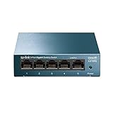TP-Link LS105G 5-Ports Gigabit Netzwerk Switch (5 RJ-45 Lan Ports, robustes Metallgehäuse, 802.1P/DSCP QoS, Plug-and-Play, lüfterlos) blau metallic