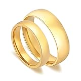 Daesar Verlobungsringe Paar, Hochzeit Ringe Edelstahl Hochglanzpoliert Rund Breite 6MM 4MM Gold Ringe Damen Gr.52 (16.6) & Herren Gr.62 (19.7)