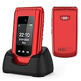 Uleway GSM Handy für Senioren, Muschel-Handy mit großen Tasten, hohe Lautstärke, SOS-Funktion, Dual-Bildschirm (1,77 Zoll und 2,4 Zoll) – Rot