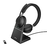 Jabra Evolve2 65 Wireless PC Headset mit Ladestation – Noise Cancelling Microsoft Teams Zertifizierte Stereo Kopfhörer mit langer Akkulaufzeit – USB-A Bluetooth Adapter – Schwarz
