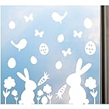 Fensteraufkleber Ostern, Fenster Deko Set, 27-tlg, Fensterbild mit Osterhase, Ostereier, Blumen, Schmetterlinge uvm., ablösbar & wiederverwendbar!