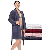 Twinzen Bademantel Damen Kurz und Sexy, Kimono-Stil - Grau - XS-S - 100% Baumwolle - OEKO-TEX®-zertifiziert - Bademantel Damen Frottee 2 Taschen Gürtel - Weich Saugfähig und Bequem