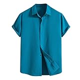 Hemd Pullover Set Herren Neues Kurzarmhemd für Herren, lockeres, einfarbiges, kurzärmliges Hemd aus Baumwolle Hemd Mit Schnürung Herren (Sky Blue, XXXL)