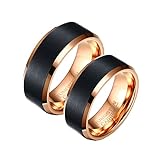 Gualiy Ring Paar Set, Paar Ringe Wolfram 8mm Roségold gebürsteter Ring mit abgeschrägten Kanten, Damen 60 (19.1) & Herren 67 (21.3)