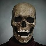 Aoblok Halloween Kostüm Vollkopf-Schädelmaske, Helm mit beweglichem Kiefer, Halloween Kostüm Party Latex Masken Totenkopf Menschlicher Schädel, Personalisiertes Geschenk, Schwarz Skull Maske (A)