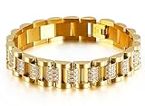 CHXISHOP Herren Edelstahl Armband mit Diamanten Gold Titan Stahl Armband Maskulin Herren Fahrradkette Armband aus Edelstahl poliert Gold