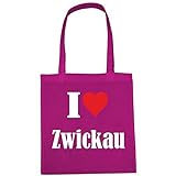 Tasche I Love Zwickau Größe 38x42 Farbe Pink Druck Weiss