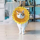 SLSON Halskrausen für Hunde Katze,Bequem Weich Recovery Schutz für Haustier Nackenschutz Kissen und Verstellbarer Kragen mit Gelbem Sonnenblumenmuster (M)