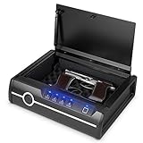 GOPLUS Biometrischer Pistolentresor aus Stahl, Kompakttresor mit Fingerabdruckerkennung&Passwort&Schlüssel, Pistolensafe, sicherer Waffenkoffer für 2 Pistolen, DOJ-genehmigt, schwarz
