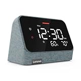 Lenovo Smart Clock Essential with Alexa Built-in - Digital LED with Auto Adjust Brightness - Smart Alarm Clock with Speaker and Mic - Compatible with Lenovo Smart Clock Docking - Misty Blue