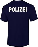 Polizei Unisex-Rundhals T-Shirt beidseitiger Druck Navy M