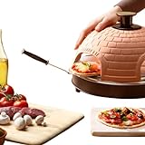 Emerio Pizzaofen, PIZZARETTE das Original, handgemachte Terracotta Tonhaube, patentiertes Design, für Mini-Pizza, echter Familien-Spaß für 4 Personen, PO-115985