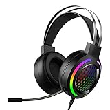 Gaming-Headset Virtueller 7.1-Kanal-Stereo-Surround-Kopfhörer mit Soundkarten-Chip Omnidirektionales Mikrofon 50-mm-Audiotreiber 16 Farben RGB-Rauschunterdrückung für PC / PS4 / Laptop Mac (Schwarz)