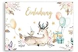 Friendly Fox Aquarell Reh Einladung, 12 Einladungskarten Rehkitz zum Kindergeburtstag, A6 Einladungskarten Junge Mädchen Geburtstag Taufe, Wald Tier