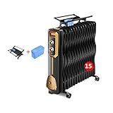 ADEM Electric Heater with Thermostat,Oil Radiator, 11/13/15 Heating Slats, Energy Saving, Mobile Electric Heater with humidifier for Rooms up to 20 m², [Energy Class A+]