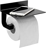 WYCSAD Toilettenpapierhalter Aluminium Toilettenpapierhalter Schwarz mit Telefonablage Wandmontierter Toilettenpapierrollenhalter für Küche Schlafzimmer Badezimmer