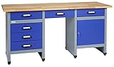 Küpper Werkbank 12577, 170 x 60 x 84 cm, 6 Schubladen, 1 Tür, 300 kg Traglast, 30 mm Massive Buchenarbeitsp