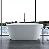 doporro Freistehende Design-Badewanne oval Vicenza520OA 150x79x59cm inkl. Ablaufgarnitur und Überlauf aus Acryl in Weiß und DIN-Anschlüssen