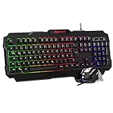 Gaming-Tastatur und Maus-Set, UK-Layout, kabelgebunden, USB-Gaming-Tastatur mit heller Regenbogen-Hintergrundbeleuchtung, RGB-Gaming-Tastatur und Maus-Kombination für Xbox One, PS4, Laptop, Xbox One