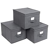 SONGMICS Faltboxen, 3er Set, Aufbewahrungsboxen mit Deckel, Stoffboxen mit Etikettenhalter, Aufbewahrungskörbe, Spielzeug-Organizer, 40 x 30 x 25 cm, grau RFB03G