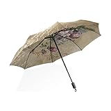 ISAOA Automatischer Reise-Regenschirm, kompakt, faltbar, Retro-Buchstabe mit Rosen, winddicht, ultraleicht, UV-Schutz, Regenschirm für Damen und Herren