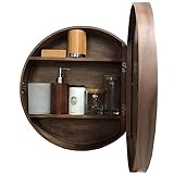 CENAP Medizinschrank zur Wandmontage – runde wandmontierte Badezimmerschränke mit Spiegel, verschiebbarer Kosmetikspiegel mit Aufbewahrungsfunktion, hängender Medizinschrank aus Holz