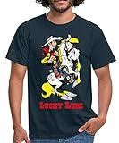 Spreadshirt Lucky Luke mit Pferd Jolly Jumper Männer T-Shirt, XL, Navy