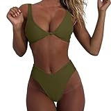 Traje De BañO De Las NiñAs 2024 Summer Badeanzug Frauen Zwei Stück Einfarbig Schwimmen Cami BH Bikini Frauen Sommer Bade Sets Beachwear Urlaub Tankini Set L-532 Army Green XL