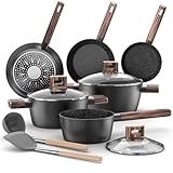 Topfset Pfannenset 11-teiliges - Kochtopf Set Induktion Antihaft-Kochgeschirr Töpfe Set aus Aluminium, Pfanne 20/28cm, Tiefe Bratpfanne 24cm, Kochtöpfe mit Deckel 16/20/24cm, PFOA-, PFOS-frei Topb