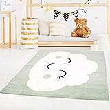 carpet city Kinderteppich Bubble Kids Flachflor mit Wolken-Motiv in Mint-Grün für Kinderzimmer; Größe: 80x150 cm