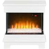 HOMCOM 10-Farbiger Elektrokamin, Moderner Kamin mit Abschaltautomatik und 12-Stunden-Timer, Stahl und gehärtetes Glas, 61x28x66,5 cm, Weiß