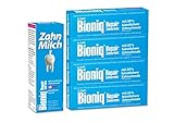 Bioniq Repair Zahncreme - 4 x 75 ml - Zahn Milch im Set - 1 x 400 ml - Zahnpasta mit künstlichem Zahnschmelz und Zahnfleisch-Schutz und reparierende Mundspülung