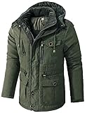 WS668 Winterparka Herren Warm Fleece Gefüttert Jackenmantel Multi-Tasche Casual Jacke Mit Kapuze Mantel Militärjacke Winterjacke (Grün,X-Large)