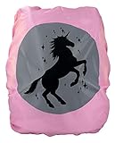 EANAGO Premium Schulranzen/Rucksack Regenschutz/Regenüberzug, ohne Nähte, 𝟭𝟬𝟬% 𝘄𝗮𝘀𝘀𝗲𝗿𝗱𝗶𝗰𝗵𝘁, mit Sicherheits-Reflektionsbild Einhorn, pink