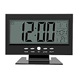 Elektrische digitale Uhr, LCD-Digital-Soundsensor, Tischwecker, mit Kalender und Temperaturanzeige (schwarz) (Farbe: Schwarz)