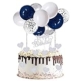 FATCAT Tortendeko Mini Luftballons Dunkelblau und Silber, Glitter Silber Konfetti Mini Ballon Cake Topper, Perfekt für Männerparty, Geburtstagsparty, Ruhestands Feier