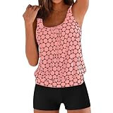 WKAYsIV Sport Badeanzug Für Damen Einteiliger-Neckholder-Schwimmanzug V Ausschnitt Damen Oberteil Tankini Damen Große Größen(Rosa,XL)