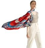 Grace Scarves Schals aus 100 % Seide, Größe XL und XXL, Segeln von Bergen zum Meer, rot, doppelseitig, handgerollte Kanten, 42 x 42