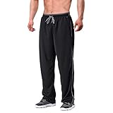 EKLENTSON Herren Schnell Trocknende Hose Sweatpants Fitnesshose Atmungsaktiv Yoga Taschen mit Reißverschluss Schwarz Grau, L