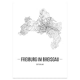 JUNIWORDS Stadtposter, Freiburg im Breisgau, Wähle eine Größe, 21 x 30 cm, Poster, Schrift B, Weiß