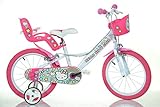 Dino Bigioni Hello Kitty Kinderfahrrad Mädchenfahrrad – 16 Zoll | Original Lizenz | Kinderrad mit Stützrädern, Puppensitz und Fahrradkorb - Das Hello Kitty Fahrrad als Geschenk für Mädchen