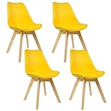 WOLTU® 4er Set Esszimmerstühle Küchenstuhl Design Stuhl Esszimmerstuhl Kunstleder Holz Gelb BH29gb-4
